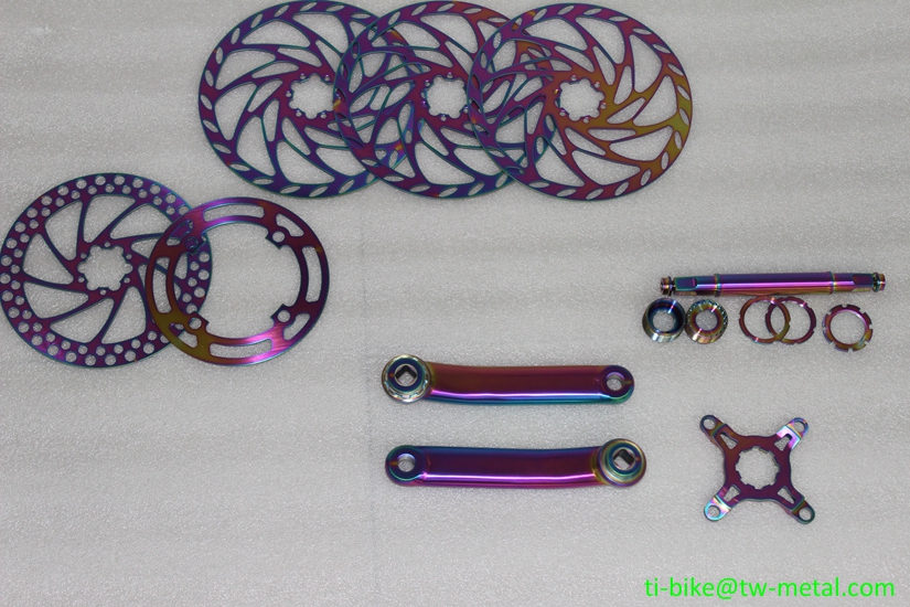 Chinese made titanium bike crank set / spider / locking with rainbow color